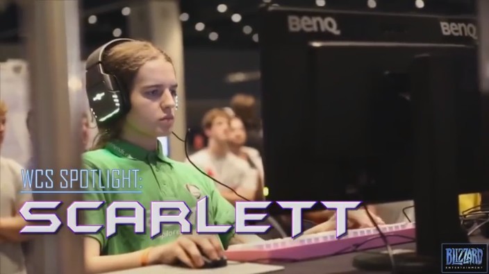 Image of professional Starcraft player, Sasha "Scarlett" Hostyn via official WCS Starcraft YouTube channel (Screenshot)