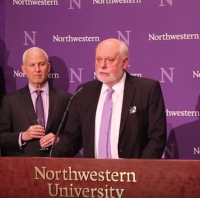 Sir J. Fraser Stoddart during a press conference at Northwestern University after the Chemistry Prize was announced./Photo via Northwestern University YouTube channel (Screenshot)