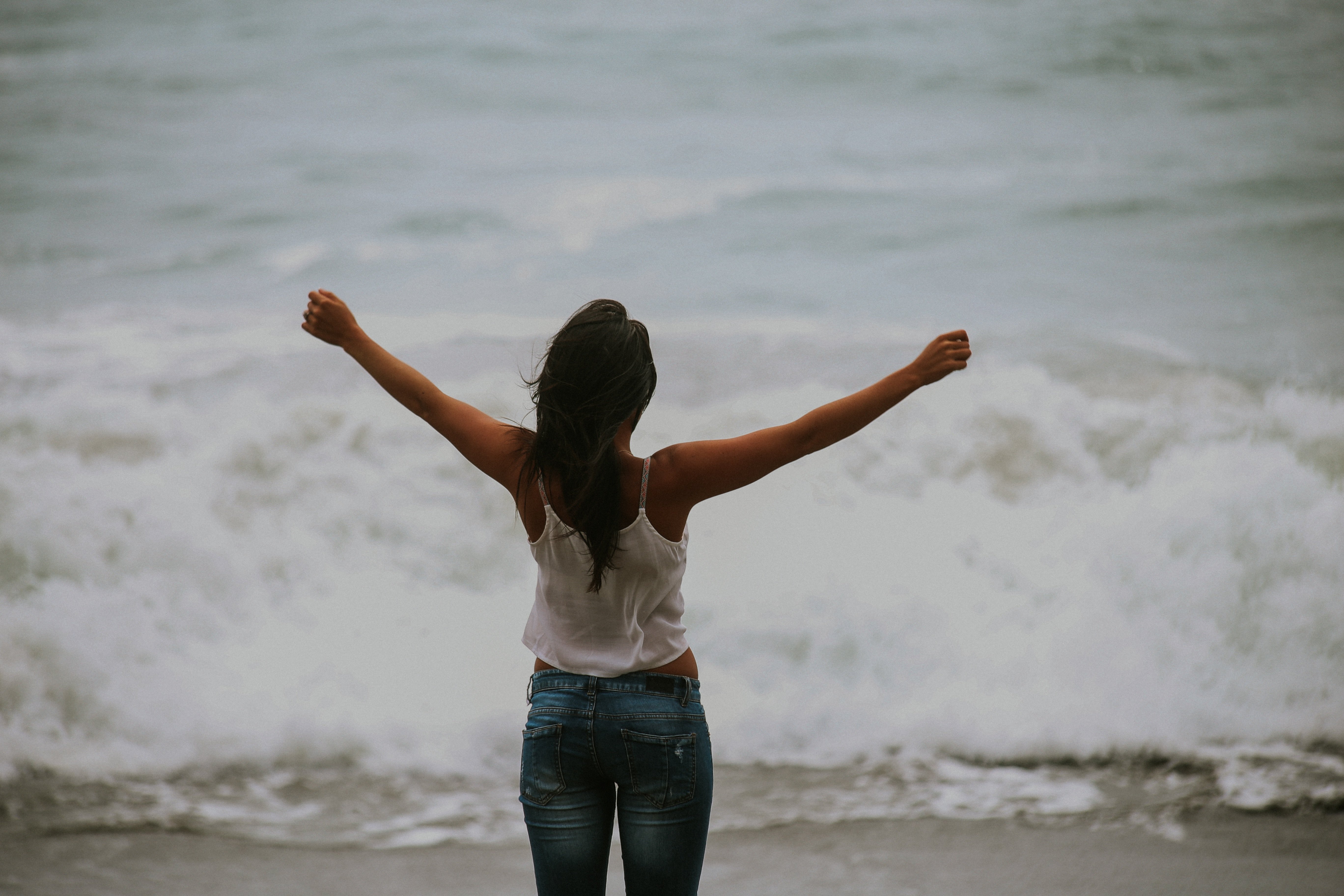 girl, alone, beach, explore