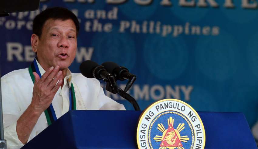 President Rodrigo R. Duterte delivers a speech during the turnover rites of the Armed Forces of the Philippines at Camp Aguinaldo on Friday where he discussed historical facts which led to the Mindanao problem and other issues relating to peace and order and the campaign for change towards ending hostilities with the CPP-NPA, MILF and MNLF.