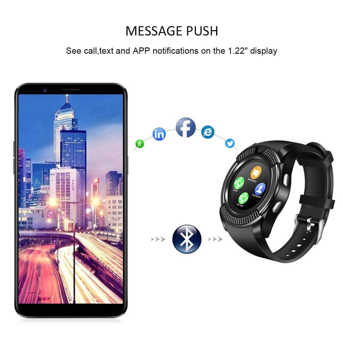 V8 Smart Watch Phone Camera Bluetooth Music Player And SIM 