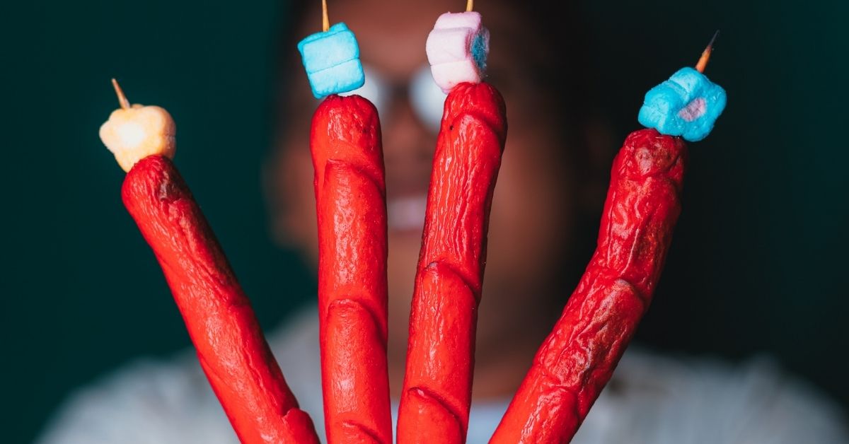 Hotdogs and marshmallows on stick from Canva
