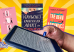 Reader holding a Kindle surrounded by books