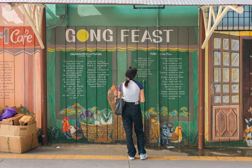  A passerby admiring street murals